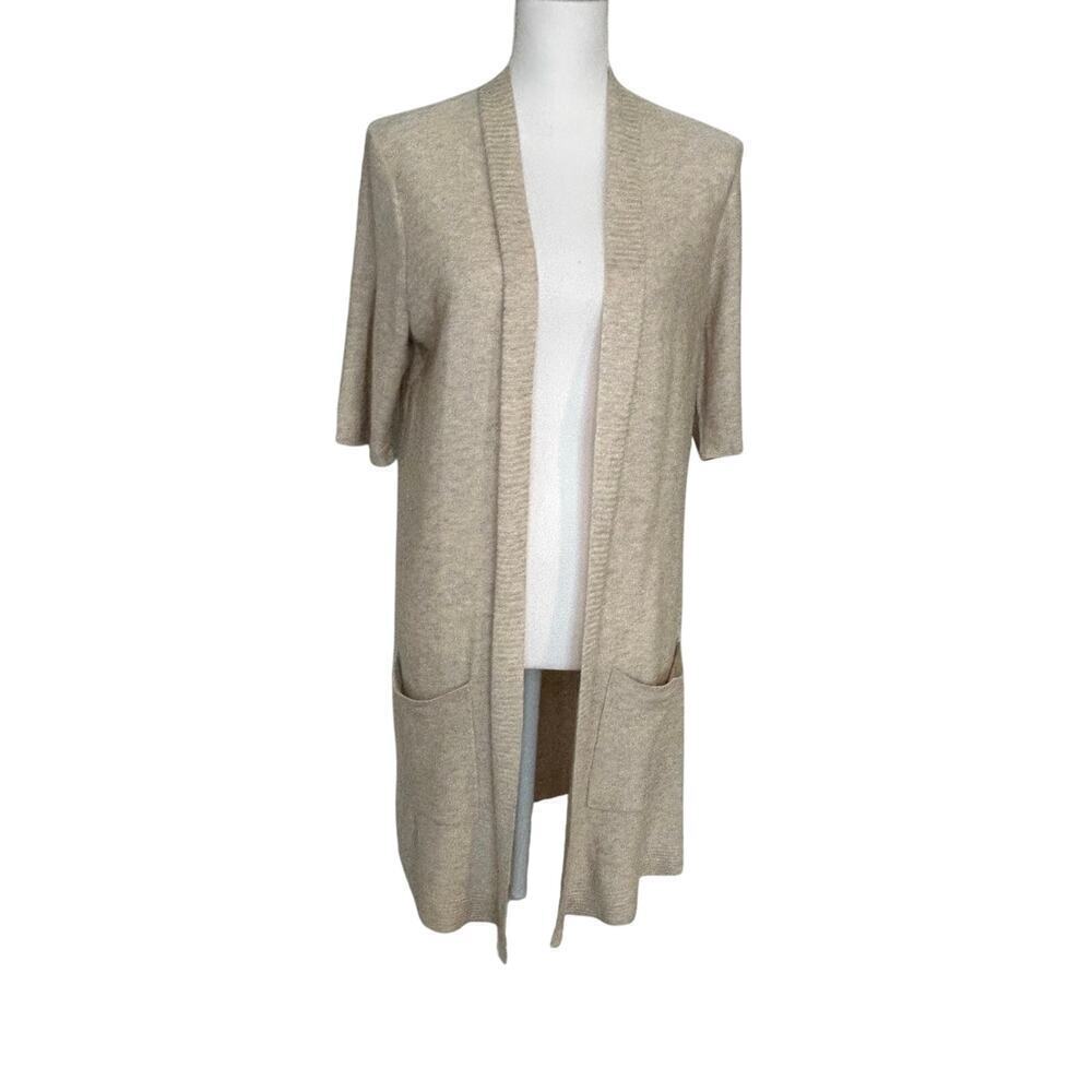 Eileen Fisher short sleeve long open cardigan tencel wool blend size S